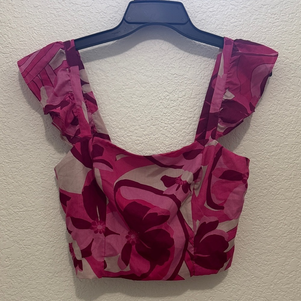 Crystal Sky Floral Puff Sleeve Crop Top - Size L - New Without Tags - Picture 2 of 7